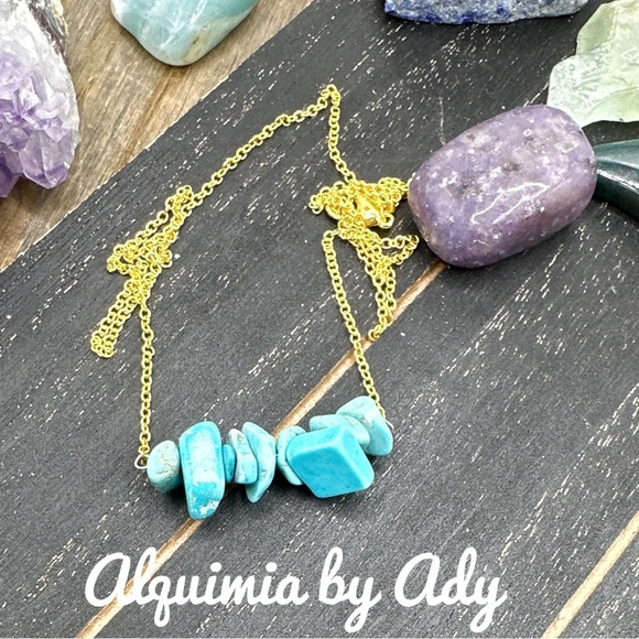 Turquoise balanced bar vermeil gold 925 stamped healing crystals/protection - Picture 1 of 5